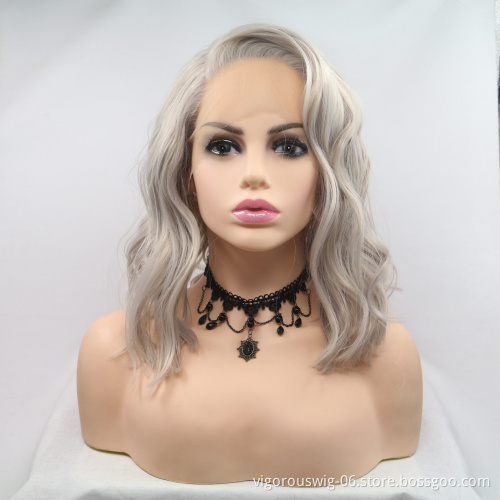Vigorous Wholesale curly lace wig frontal black women african glueless cosplay high temperature short wigs wave synthetic wig